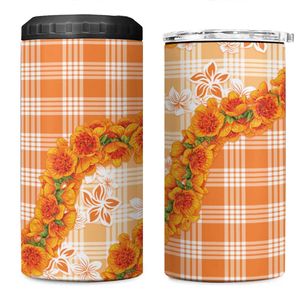 Orange Hawaii Palaka 4 in 1 Can Cooler Tumbler Hawaiian Ilima Lei LT05 One Size: 16 oz Orange - Polynesian Pride