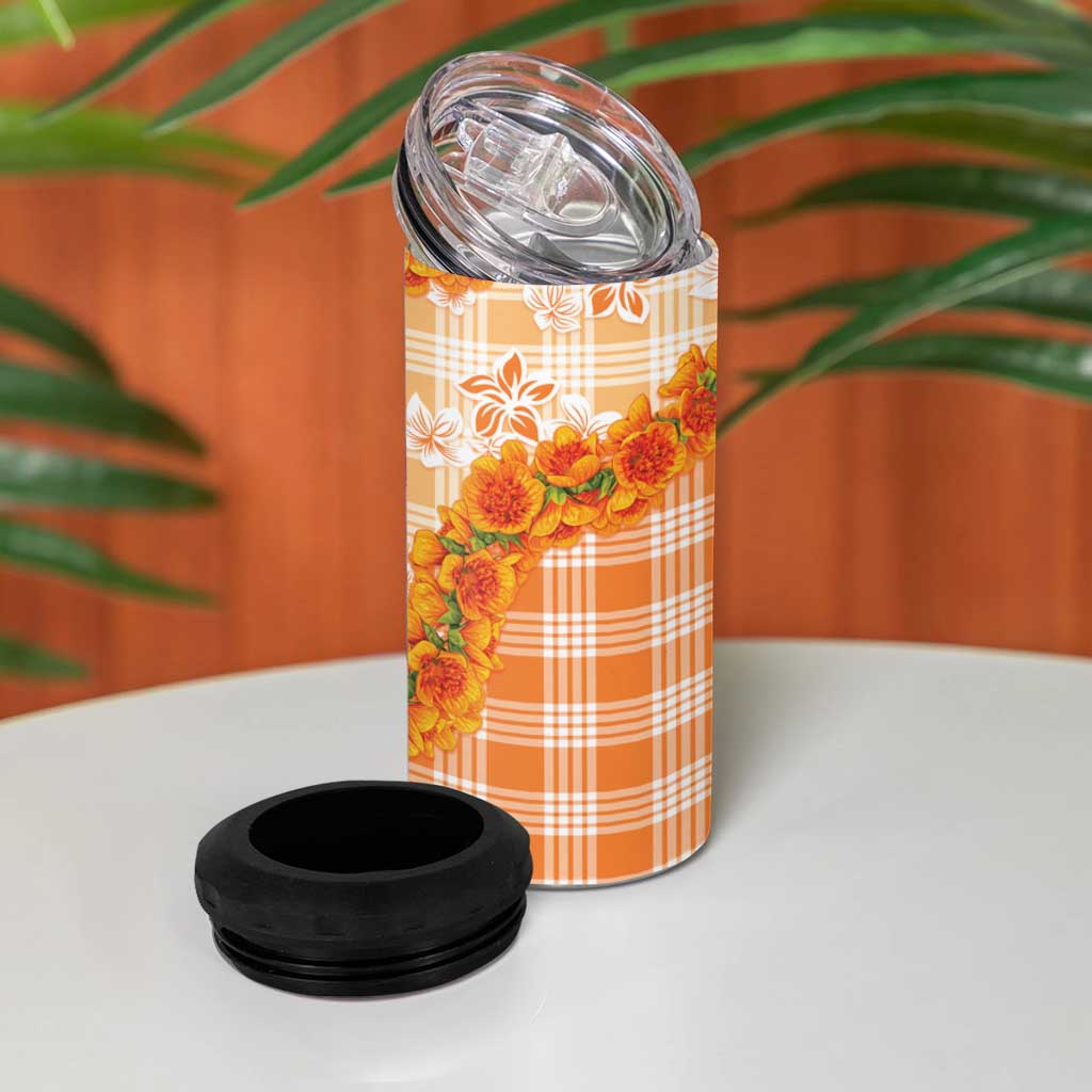 Orange Hawaii Palaka 4 in 1 Can Cooler Tumbler Hawaiian Ilima Lei LT05 - Polynesian Pride