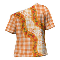 Orange Hawaii Palaka Cross Shoulder Shirt Hawaiian Ilima Lei LT05 - Polynesian Pride
