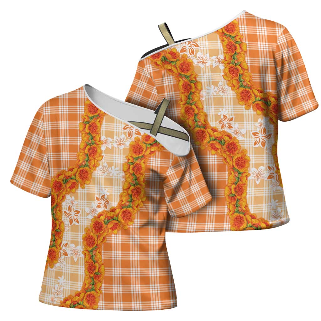 Orange Hawaii Palaka Cross Shoulder Shirt Hawaiian Ilima Lei LT05 - Polynesian Pride