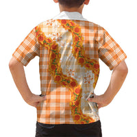 Orange Hawaii Palaka Family Matching Long Sleeve Bodycon Dress and Hawaiian Shirt Hawaiian Ilima Lei