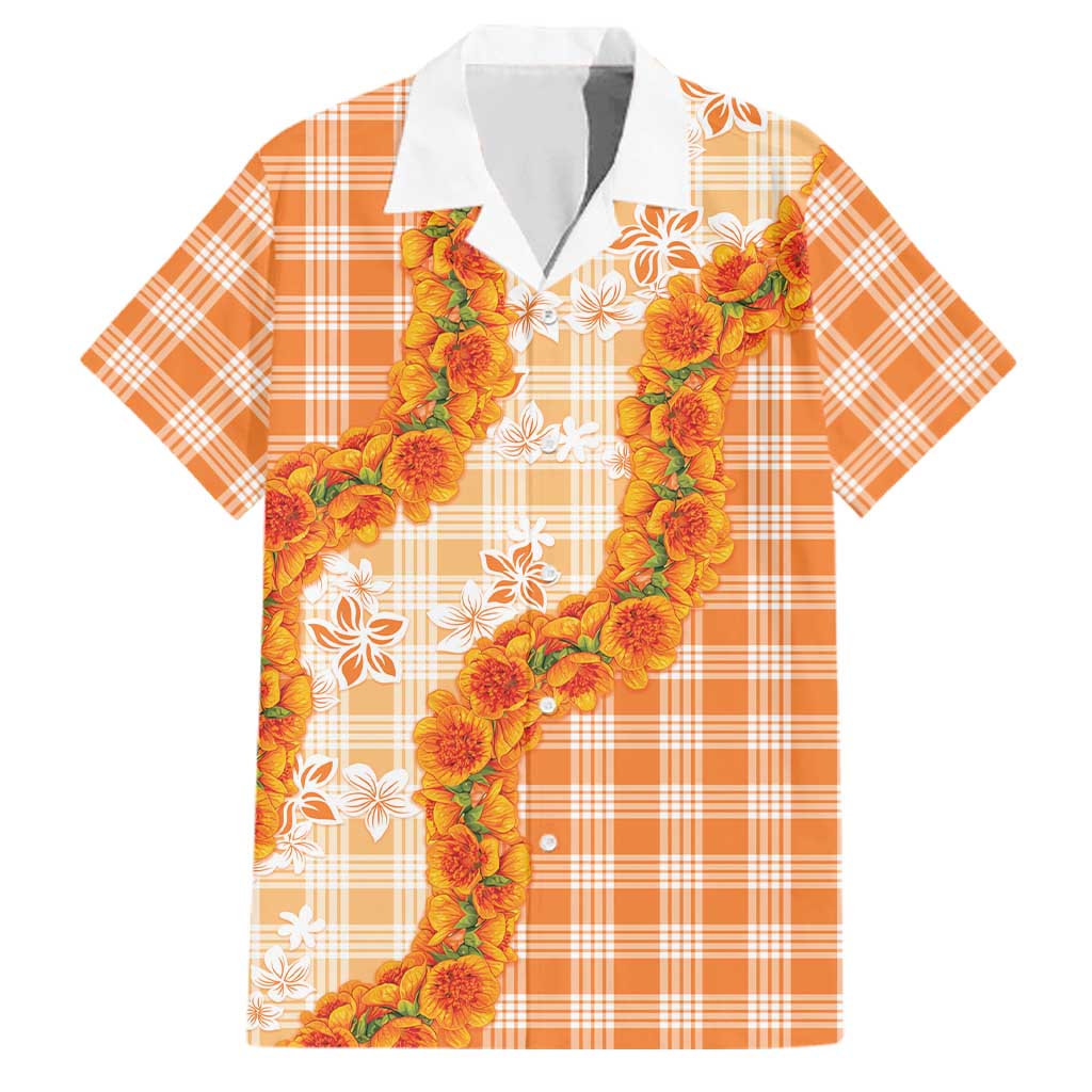 Orange Hawaii Palaka Family Matching Long Sleeve Bodycon Dress and Hawaiian Shirt Hawaiian Ilima Lei