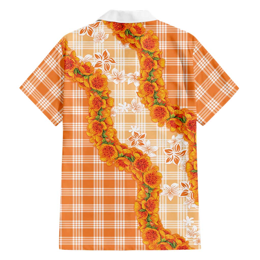 Orange Hawaii Palaka Family Matching Long Sleeve Bodycon Dress and Hawaiian Shirt Hawaiian Ilima Lei