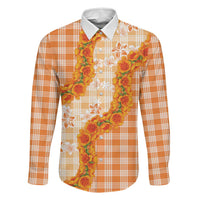 Orange Hawaii Palaka Family Matching Long Sleeve Bodycon Dress and Hawaiian Shirt Hawaiian Ilima Lei