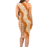 Orange Hawaii Palaka Family Matching Long Sleeve Bodycon Dress and Hawaiian Shirt Hawaiian Ilima Lei