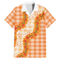Orange Hawaii Palaka Family Matching Off Shoulder Maxi Dress and Hawaiian Shirt Hawaiian Ilima Lei