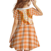 Orange Hawaii Palaka Family Matching Off Shoulder Short Dress and Hawaiian Shirt Hawaiian Ilima Lei