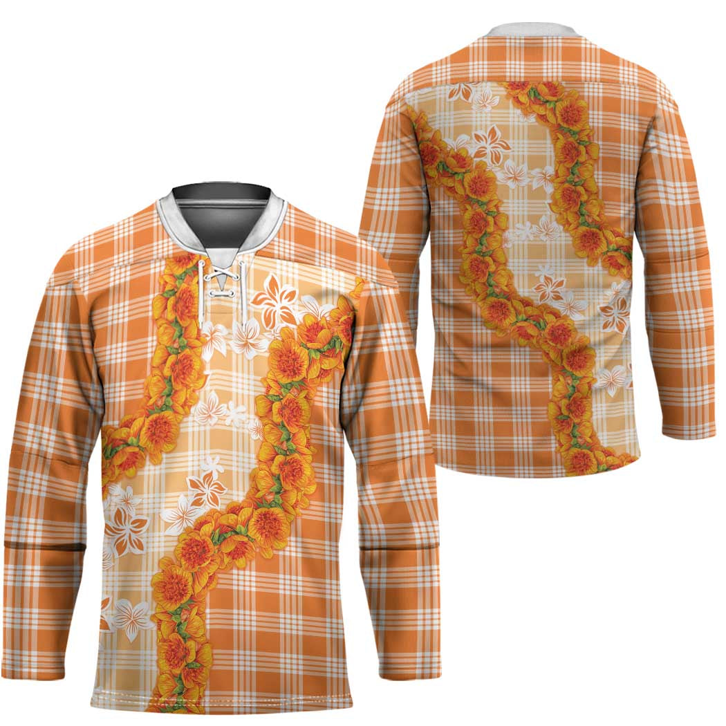 Orange Hawaii Palaka Hockey Jersey Hawaiian Ilima Lei
