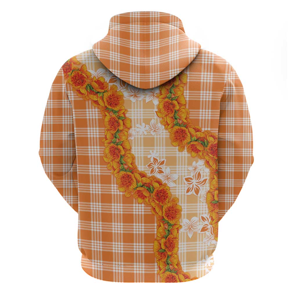 Orange Hawaii Palaka Hoodie Hawaiian Ilima Lei LT05 - Polynesian Pride