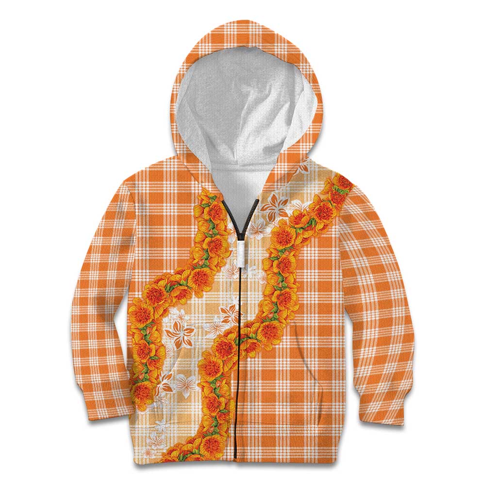 Orange Hawaii Palaka Kid Hoodie Hawaiian Ilima Lei LT05 Zip Hoodie Orange - Polynesian Pride