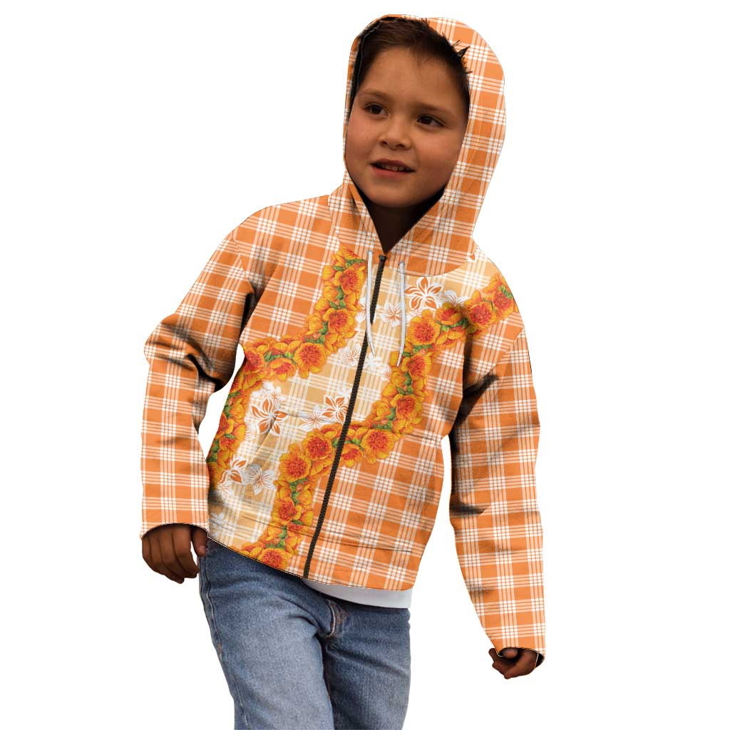 Orange Hawaii Palaka Kid Hoodie Hawaiian Ilima Lei LT05 - Polynesian Pride