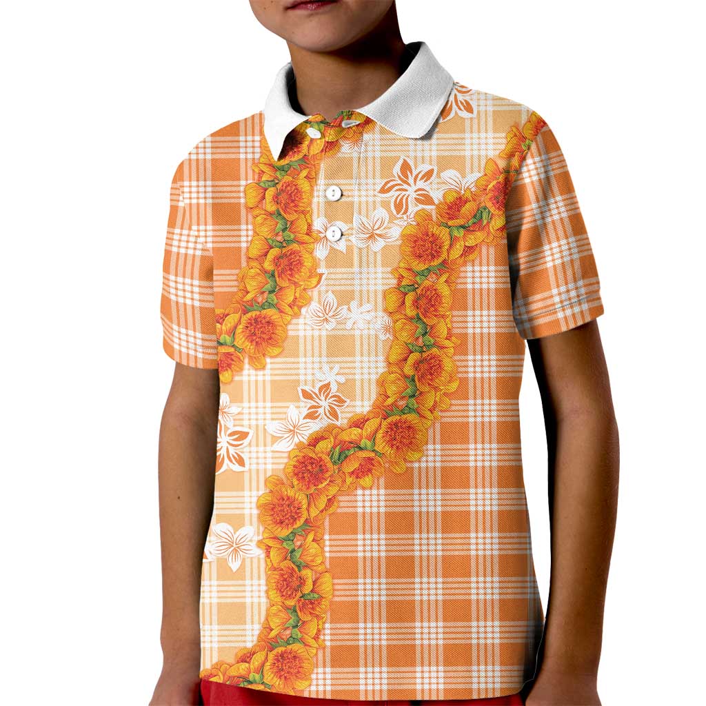 Orange Hawaii Palaka Kid Polo Shirt Hawaiian Ilima Lei LT05 Kid Orange - Polynesian Pride