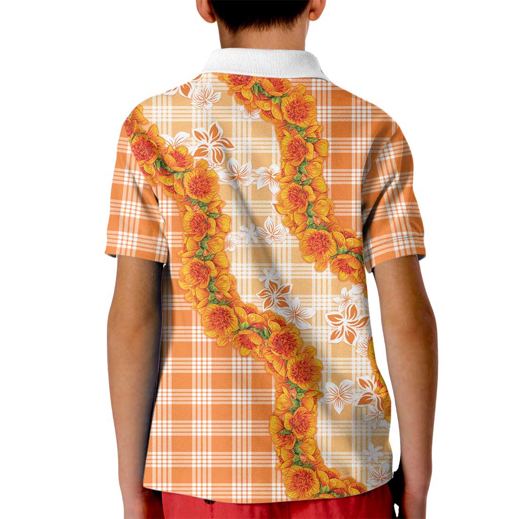 Orange Hawaii Palaka Kid Polo Shirt Hawaiian Ilima Lei LT05 - Polynesian Pride