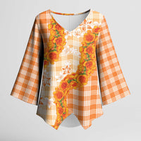 Orange Hawaii Palaka Kimono Sleeve Blouse Hawaiian Ilima Lei LT05 Female Orange - Polynesian Pride