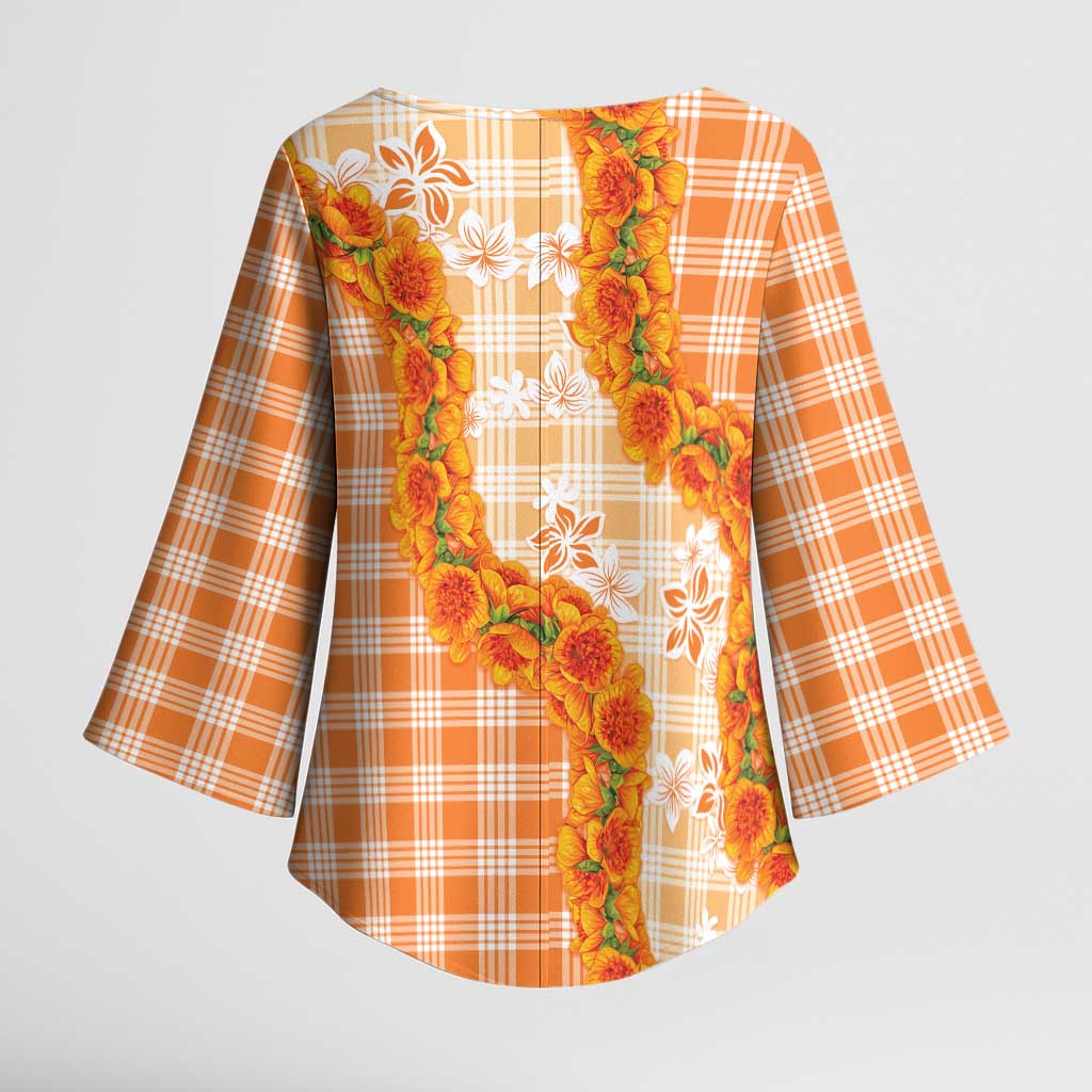 Orange Hawaii Palaka Kimono Sleeve Blouse Hawaiian Ilima Lei LT05 - Polynesian Pride