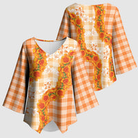 Orange Hawaii Palaka Kimono Sleeve Blouse Hawaiian Ilima Lei LT05 - Polynesian Pride