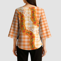 Orange Hawaii Palaka Kimono Sleeve Blouse Hawaiian Ilima Lei LT05 - Polynesian Pride