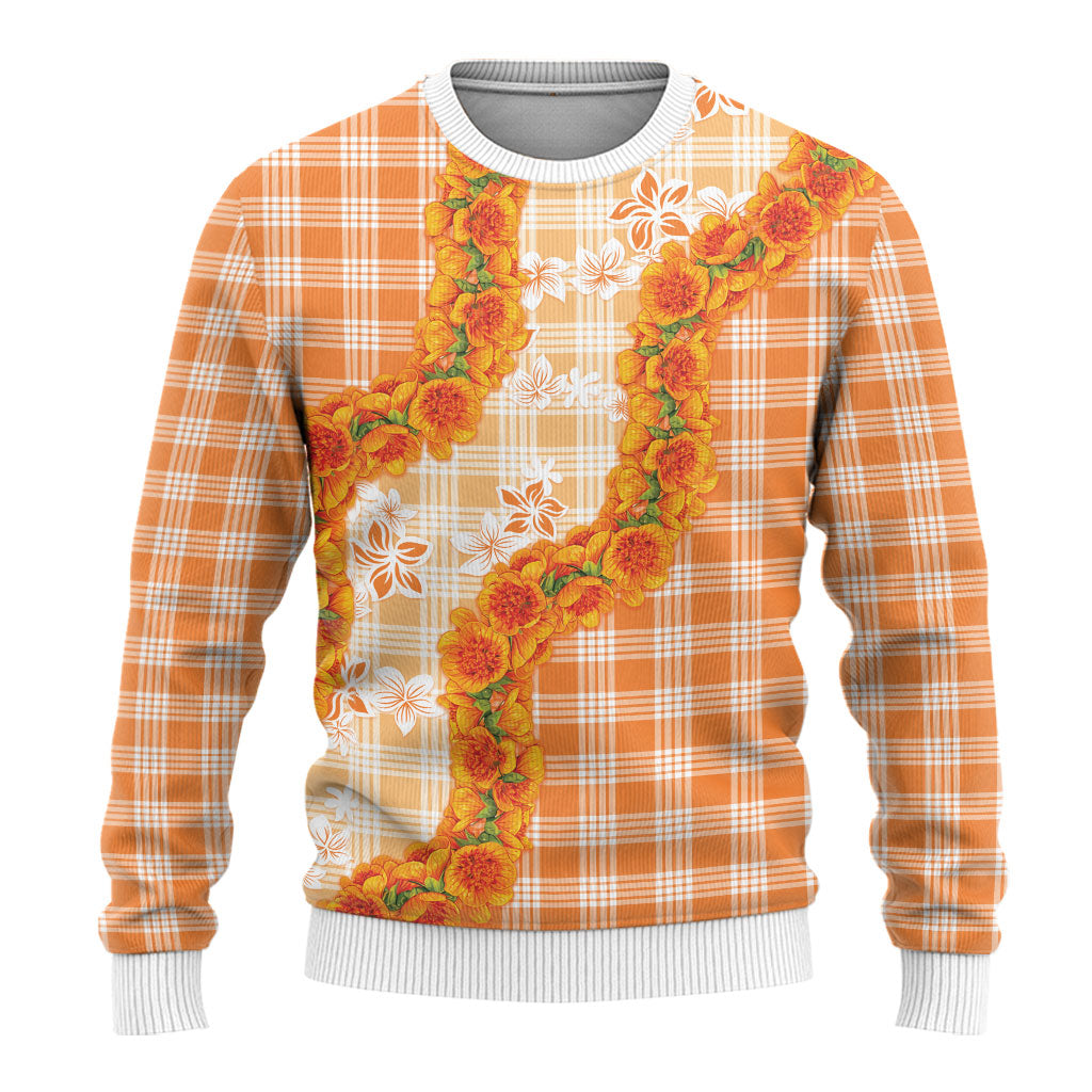 Orange Hawaii Palaka Ugly Christmas Sweater Hawaiian Ilima Lei LT05 - Polynesian Pride