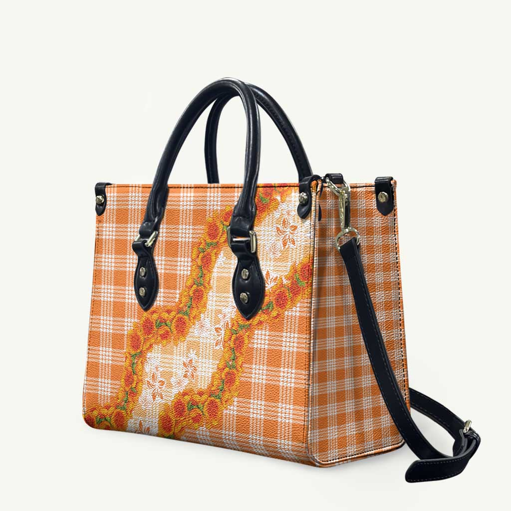 Orange Hawaii Palaka Leather Bag Hawaiian Ilima Lei LT05 Orange - Polynesian Pride