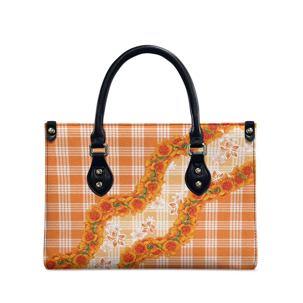 Orange Hawaii Palaka Leather Bag Hawaiian Ilima Lei LT05 - Polynesian Pride