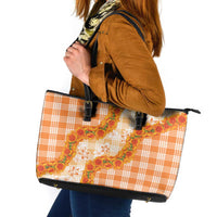 Orange Hawaii Palaka Leather Tote Bag Hawaiian Ilima Lei