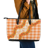 Orange Hawaii Palaka Leather Tote Bag Hawaiian Ilima Lei