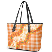 Orange Hawaii Palaka Leather Tote Bag Hawaiian Ilima Lei