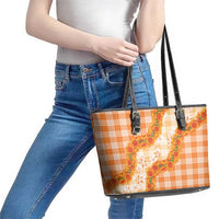 Orange Hawaii Palaka Leather Tote Bag Hawaiian Ilima Lei