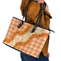 Orange Hawaii Palaka Leather Tote Bag Hawaiian Ilima Lei