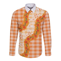 Orange Hawaii Palaka Long Sleeve Button Shirt Hawaiian Ilima Lei LT05 Unisex Orange - Polynesian Pride