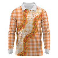 Orange Hawaii Palaka Long Sleeve Polo Shirt Hawaiian Ilima Lei