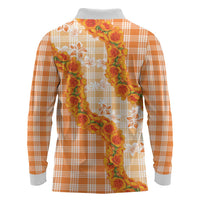 Orange Hawaii Palaka Long Sleeve Polo Shirt Hawaiian Ilima Lei