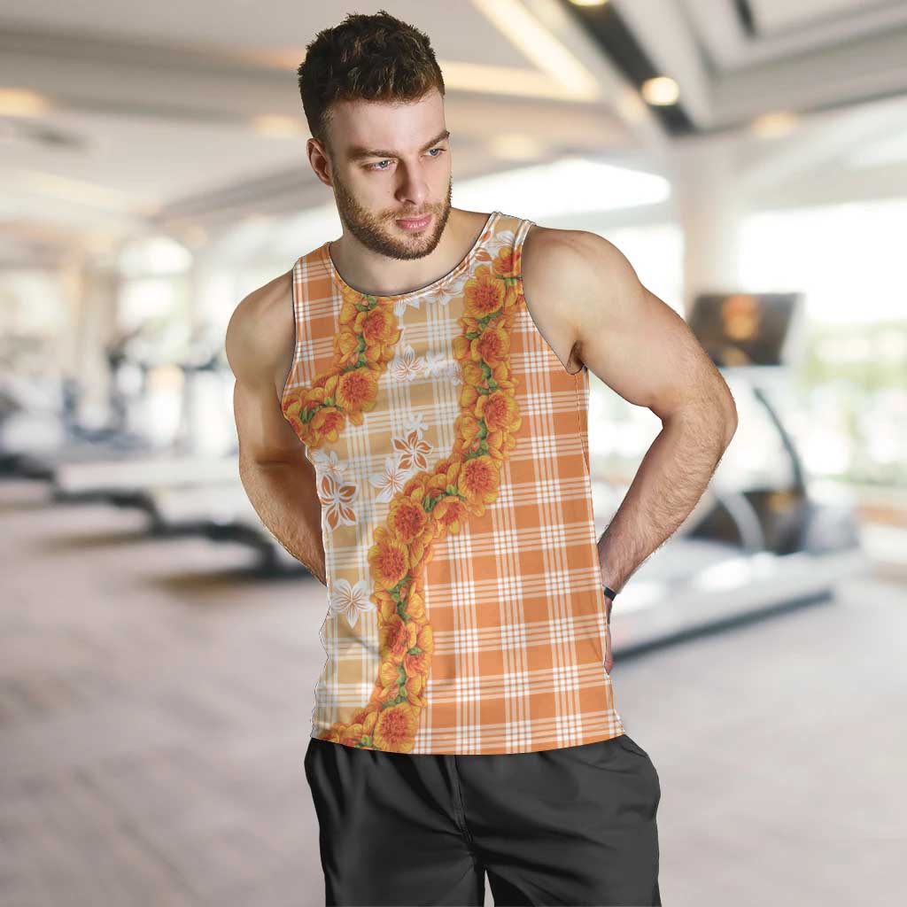Orange Hawaii Palaka Men Tank Top Hawaiian Ilima Lei LT05 Orange - Polynesian Pride
