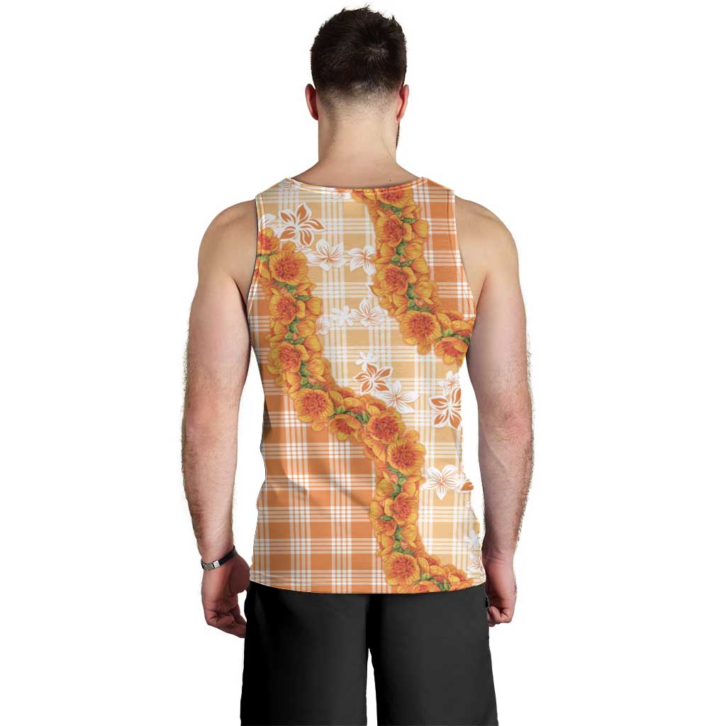 Orange Hawaii Palaka Men Tank Top Hawaiian Ilima Lei LT05 - Polynesian Pride