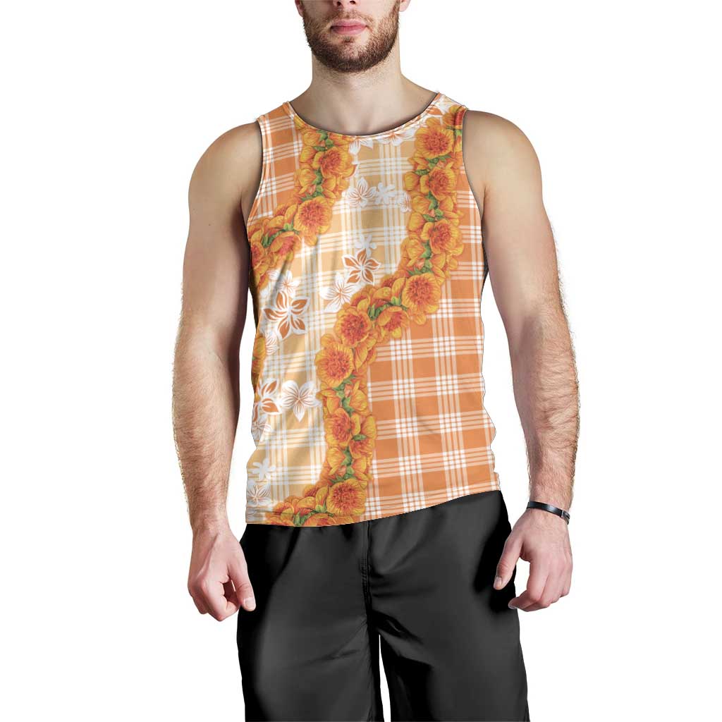 Orange Hawaii Palaka Men Tank Top Hawaiian Ilima Lei LT05 - Polynesian Pride