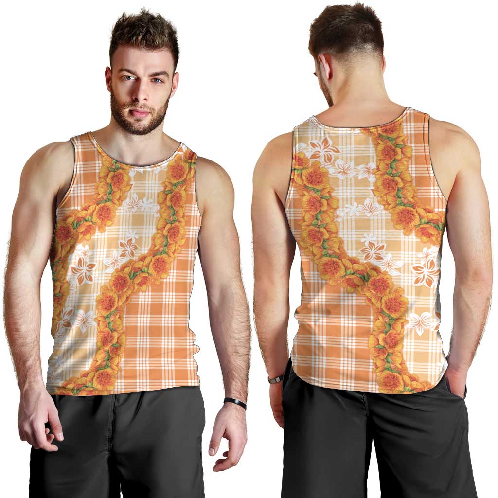Orange Hawaii Palaka Men Tank Top Hawaiian Ilima Lei LT05 - Polynesian Pride