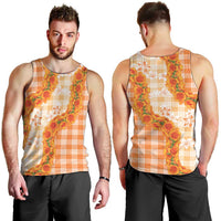 Orange Hawaii Palaka Men Tank Top Hawaiian Ilima Lei LT05 - Polynesian Pride