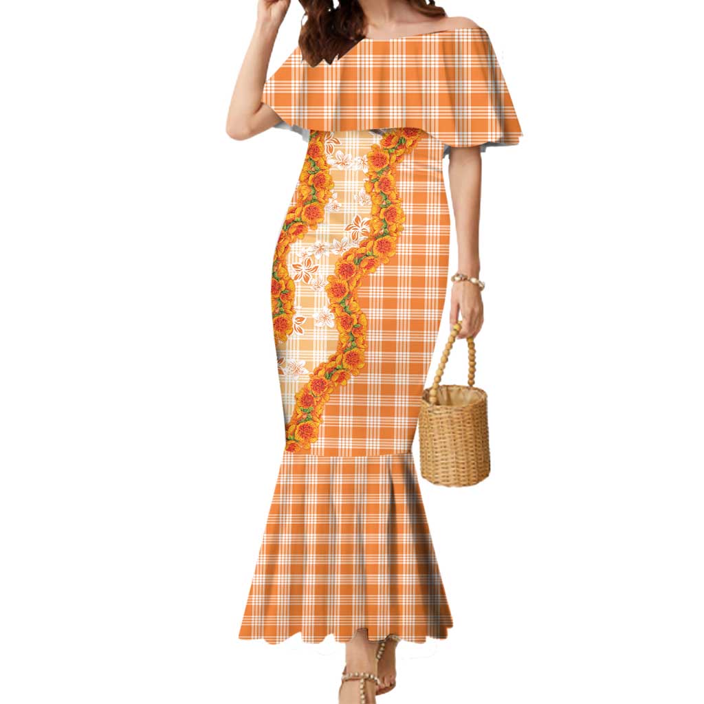 Orange Hawaii Palaka Mermaid Dress Hawaiian Ilima Lei LT05 Women Orange - Polynesian Pride