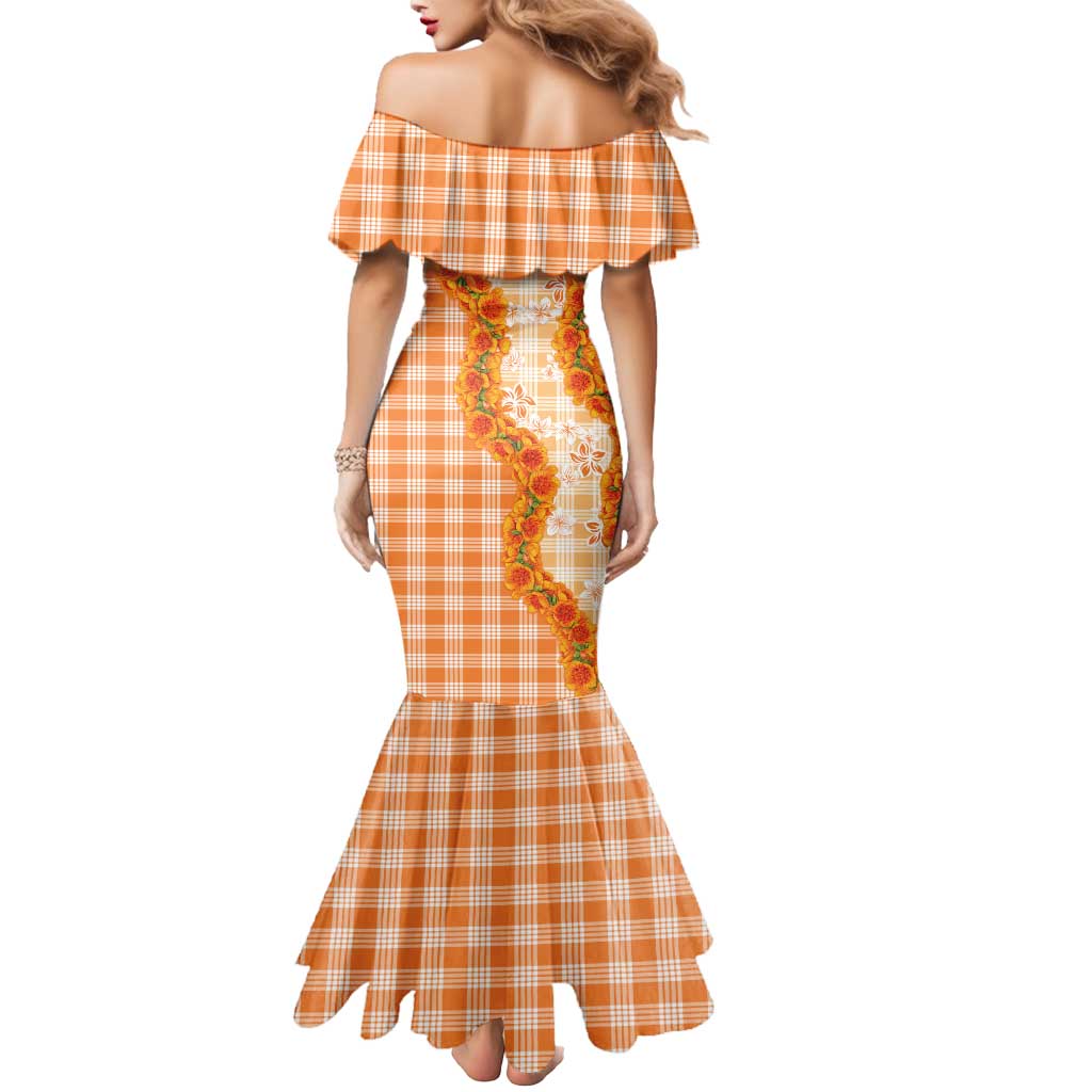 Orange Hawaii Palaka Mermaid Dress Hawaiian Ilima Lei LT05 - Polynesian Pride