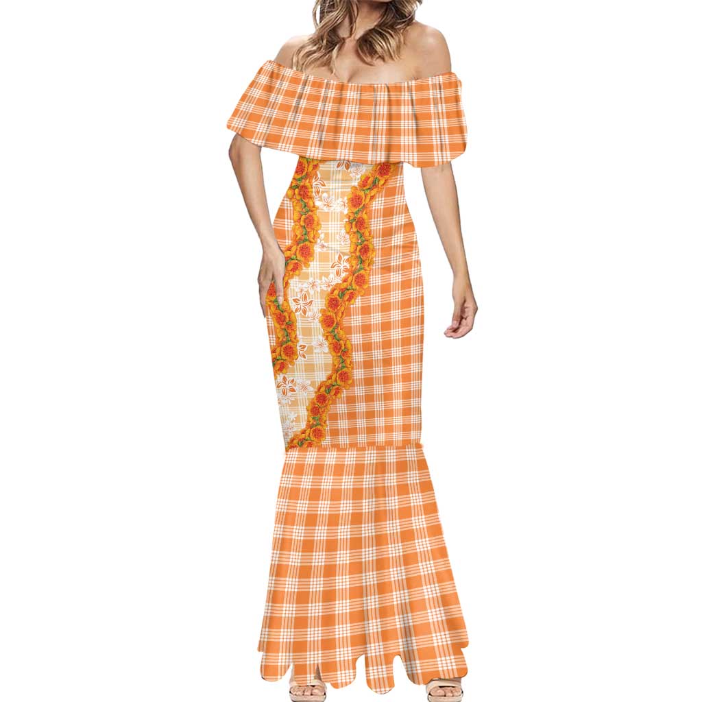 Orange Hawaii Palaka Mermaid Dress Hawaiian Ilima Lei LT05 - Polynesian Pride