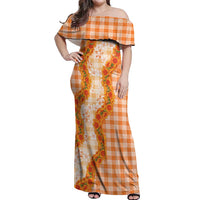 Orange Hawaii Palaka Off Shoulder Maxi Dress Hawaiian Ilima Lei LT05 Women Orange - Polynesian Pride