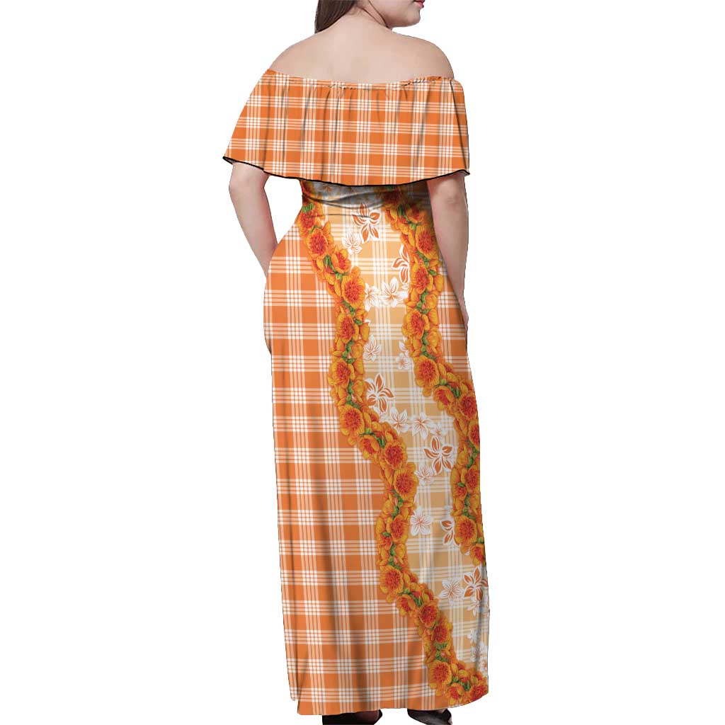 Orange Hawaii Palaka Off Shoulder Maxi Dress Hawaiian Ilima Lei LT05 - Polynesian Pride