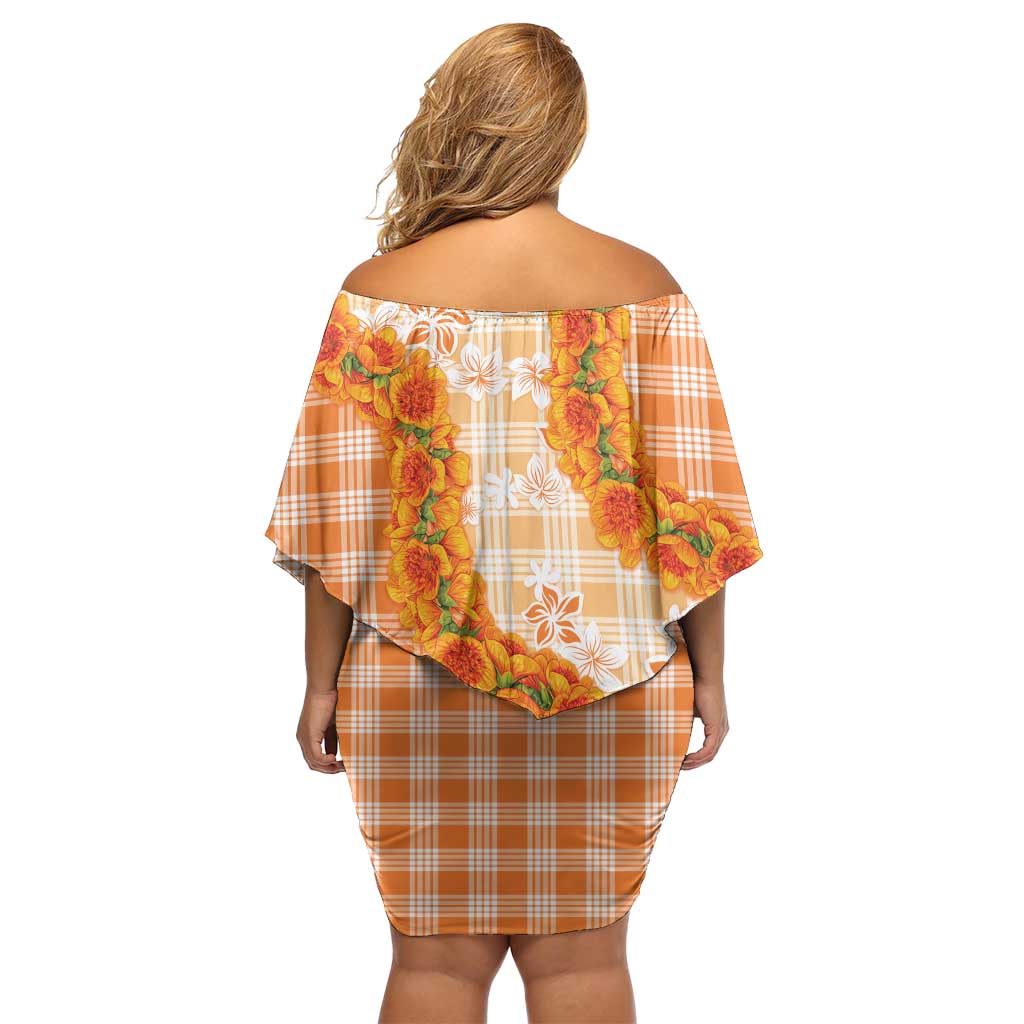 Orange Hawaii Palaka Off Shoulder Short Dress Hawaiian Ilima Lei LT05 - Polynesian Pride