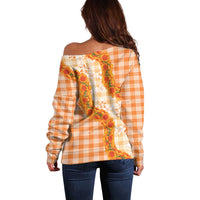 Orange Hawaii Palaka Off Shoulder Sweater Hawaiian Ilima Lei LT05 - Polynesian Pride