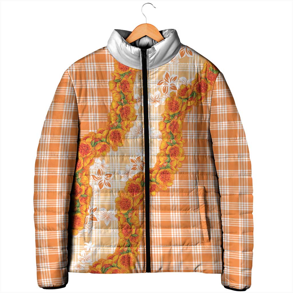 Orange Hawaii Palaka Padded Jacket Hawaiian Ilima Lei LT05 - Polynesian Pride