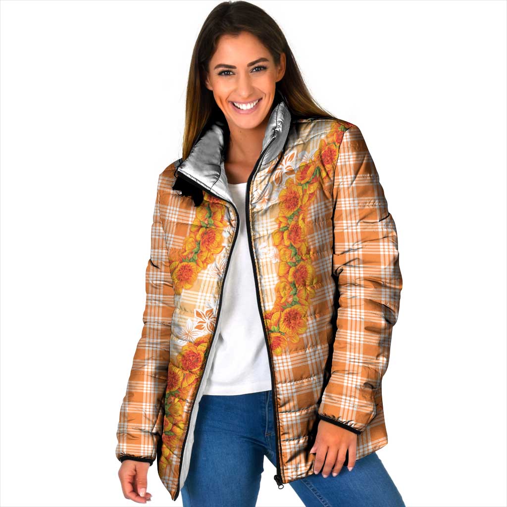 Orange Hawaii Palaka Padded Jacket Hawaiian Ilima Lei LT05 Women Orange - Polynesian Pride