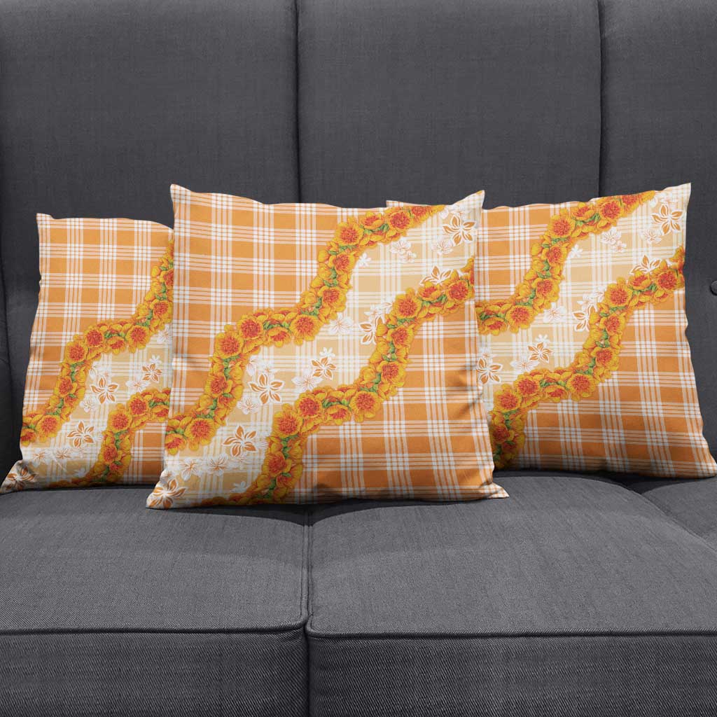 Orange Hawaii Palaka Pillow Cover Hawaiian Ilima Lei LT05 - Polynesian Pride