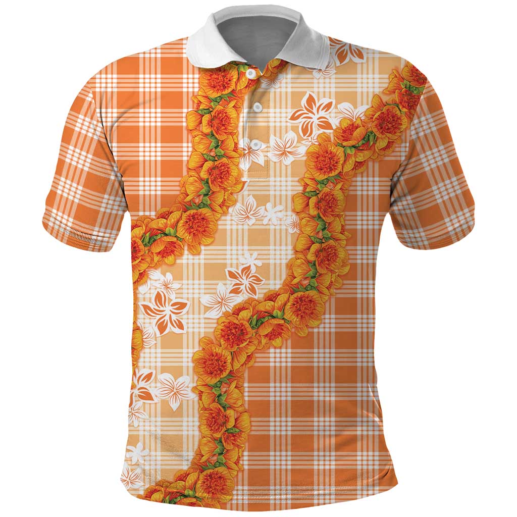 Orange Hawaii Palaka Polo Shirt Hawaiian Ilima Lei LT05 Orange - Polynesian Pride