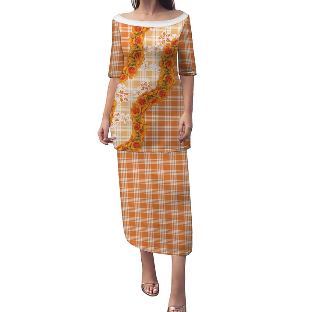 Orange Hawaii Palaka Puletasi Hawaiian Ilima Lei LT05 Long Dress Orange - Polynesian Pride
