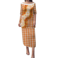Orange Hawaii Palaka Puletasi Hawaiian Ilima Lei LT05 Long Dress Orange - Polynesian Pride